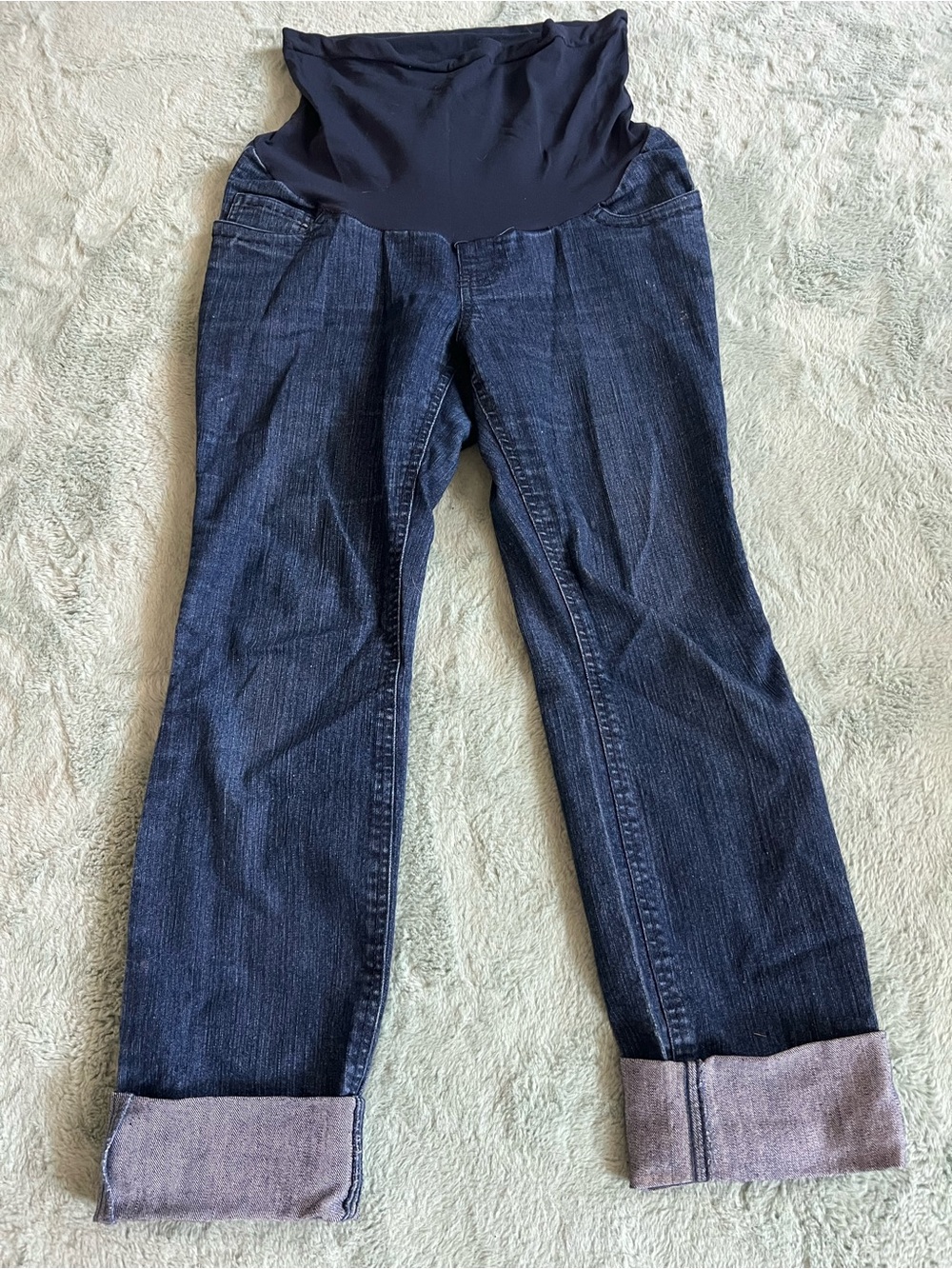 Dark Blue Motherhood Maternity Denim Jeans with Black Belly Panel
